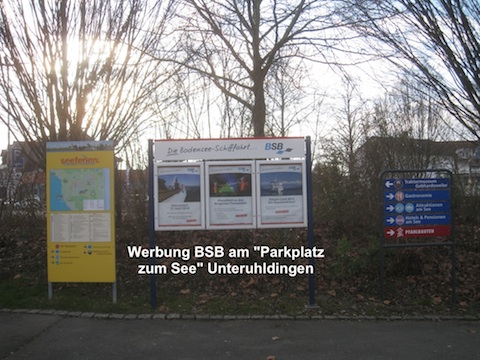 Werbung am Parkplatz zum See