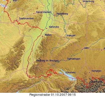Niederschlagsradar der letzen 90 Minuten